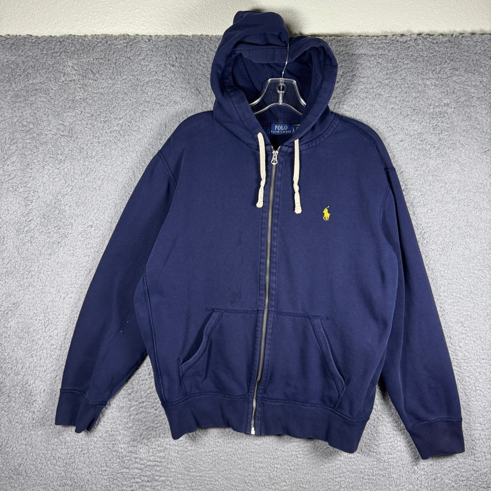 Polo Ralph Lauren Mens Navy Blue Full Zip Waffle Lined Hoodie Size Large